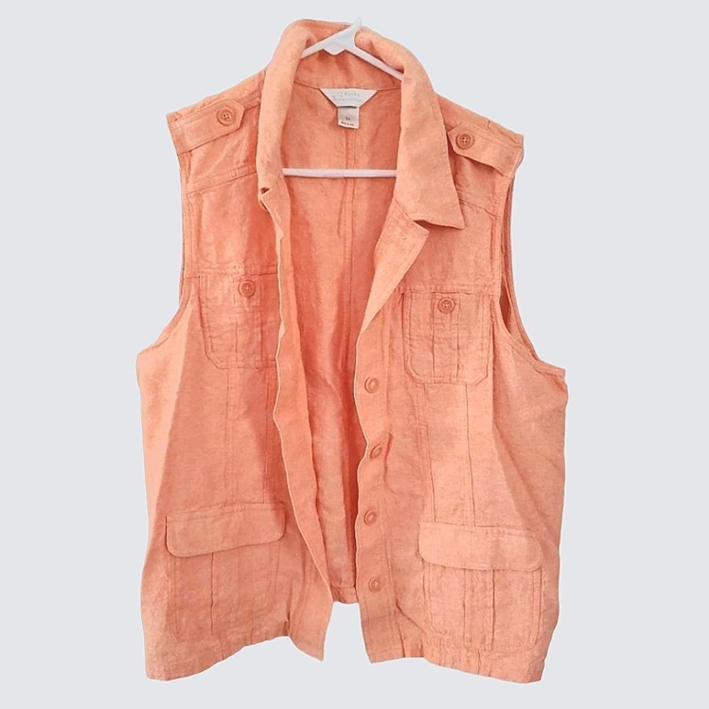 ✨️ CJ Banks Orange Sleeveless Linen Blend Button-down Top Women's Size 1X